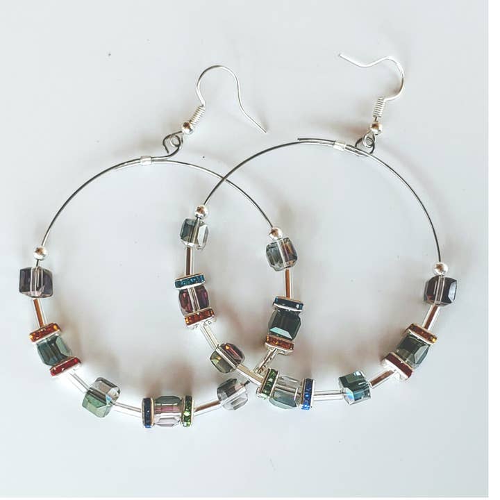 Hoops With Crystal Cube - Multi-Color for wholesale by Beauty In Stone Jewelry