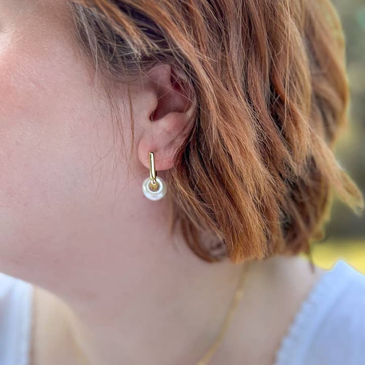 Pearl Huggie Hoop Earring for wholesale by Natalie Clare Collections