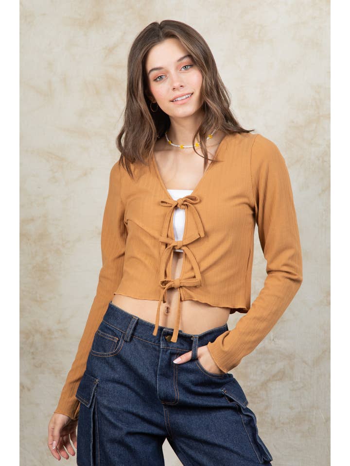 VERY J - Wholesale Knit Top - Women's - VT15148-3-Strap Tie V Neck Crop Top6