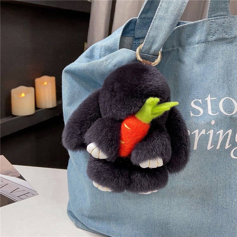 Plush Looks - Wholesale Keychain - Women's - Rex Rabbit Fur Cute Fluffy Bunny Holding Carrot Keychain11