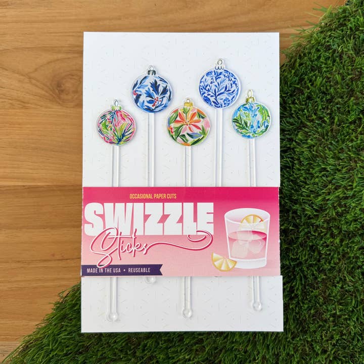 Ornament Swizzle Sticks | Acrylic Stir Sticks | Christmas for wholesale by Occasional Paper Cuts