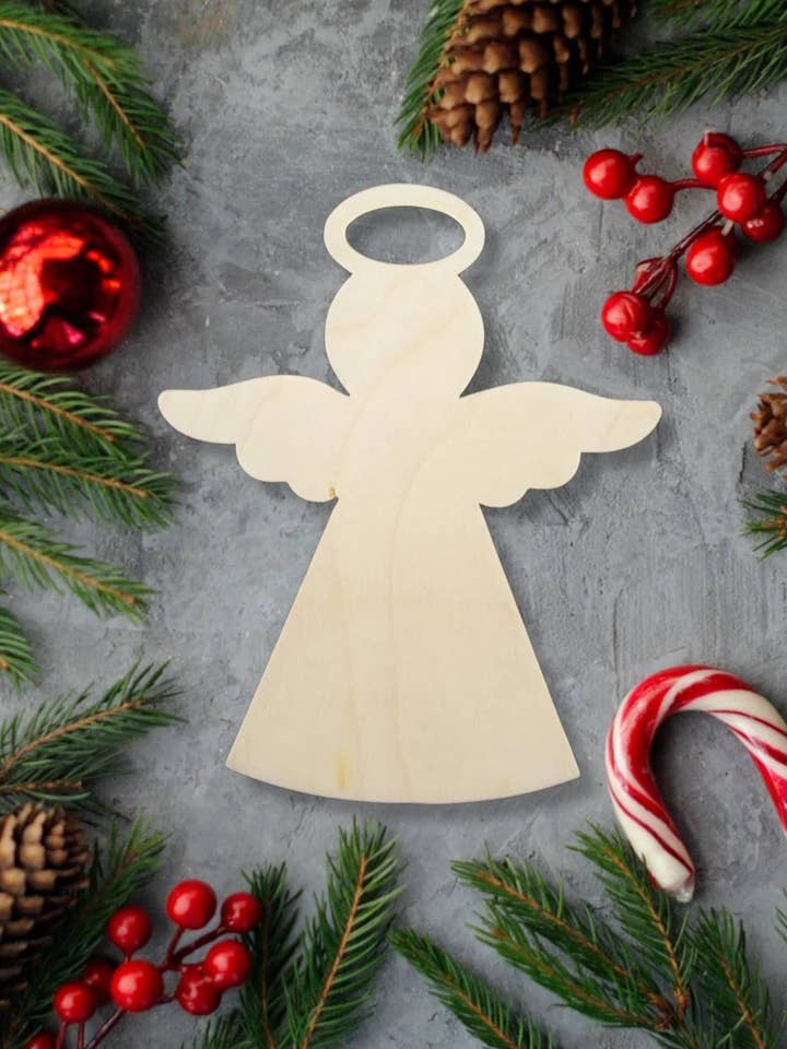 Angel, Unfinished Wood Shape Laser Cut Christmas Craft Sign for wholesale by KobasicCreations
