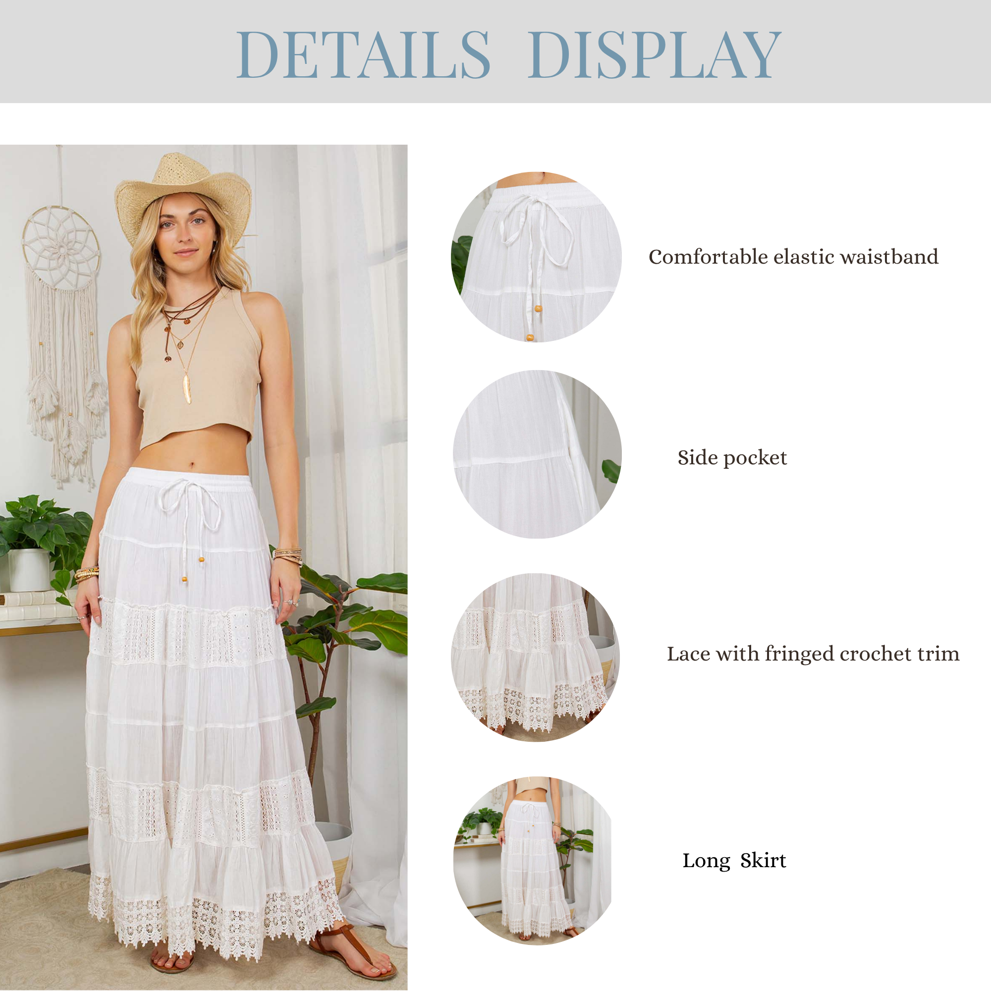 Young Threads - Wholesale Skirt - Women's - 7 Tiered Crinkle Lace Patchwork Skirt with Pocket9