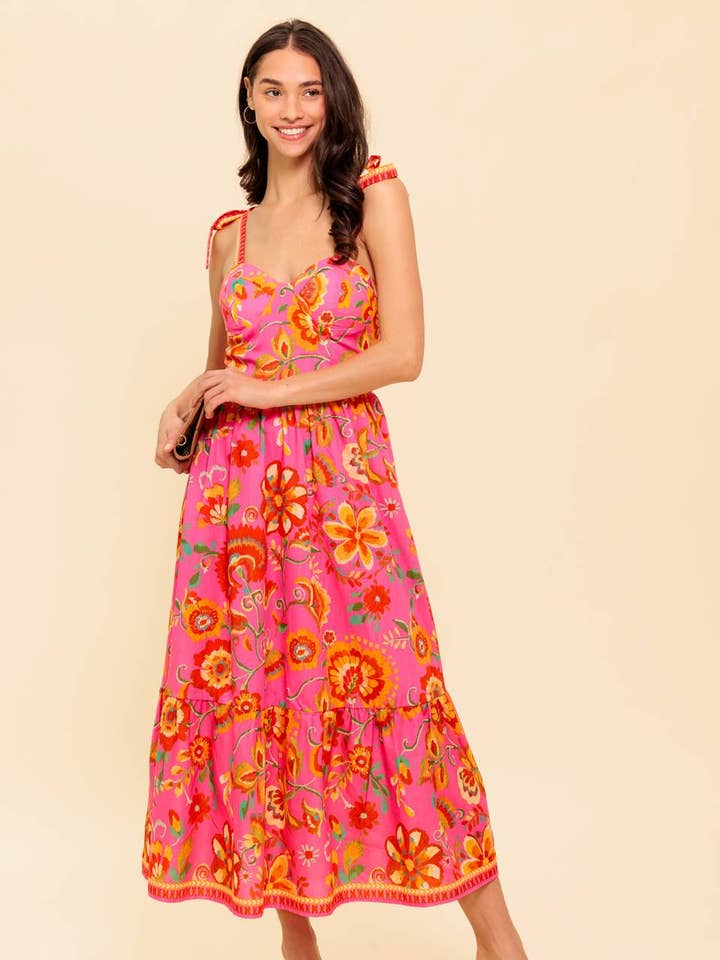 PINK MULTI A printed woven midi dress - ID21937 for wholesale on Faire