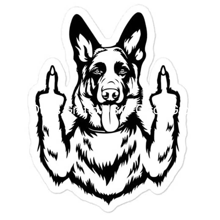 K9 German Shepherd Middle Finger Sticker, Funny Sticker for wholesale by Otto's Grotto