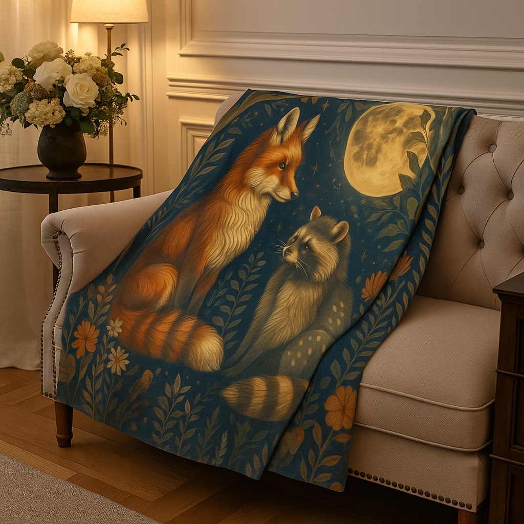 Upside Down Owl Farm - Wholesale Throw Blanket - Enchanted Forest Velveteen Plush Blanket, Fox and Raccoon1