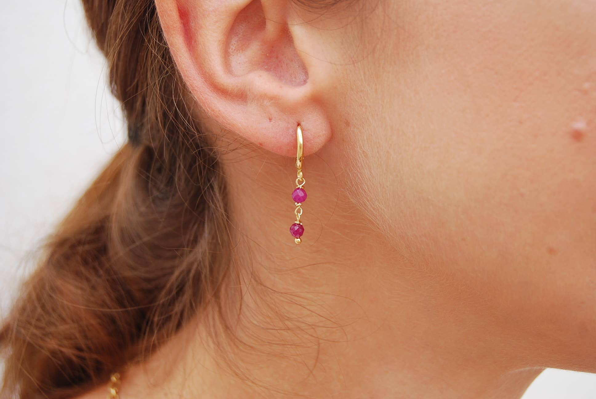 Yneda Jewels - Wholesale Dangle Earrings - Silver 925 hoops earrings with ruby, dainty long earrings.1