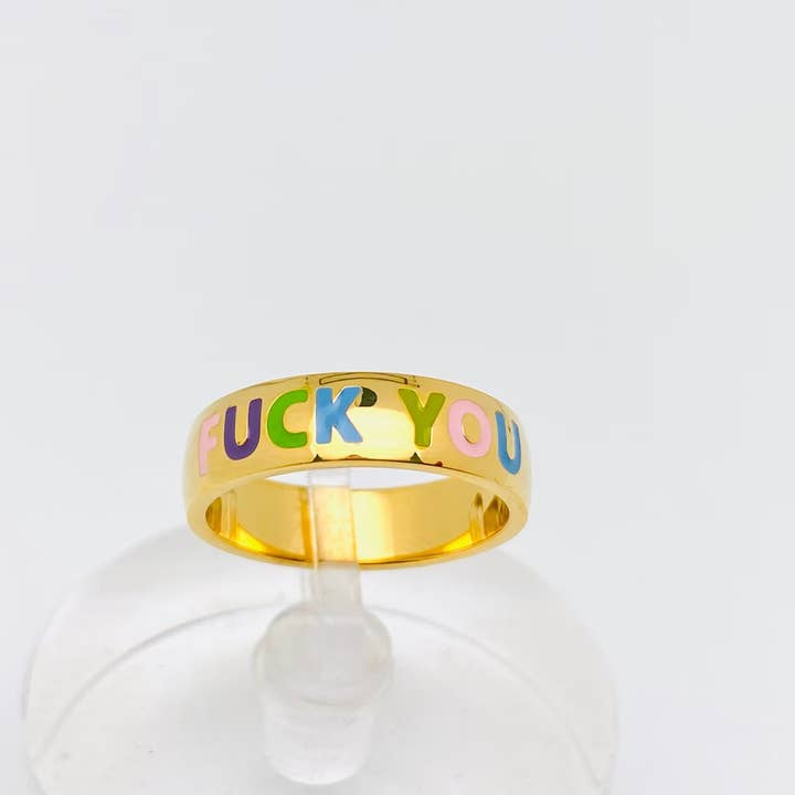 Mio Queena - Wholesale Cocktail/Statement Ring - "Fuck You" Colored Enamel 18K Gold Plated Ring - FGS