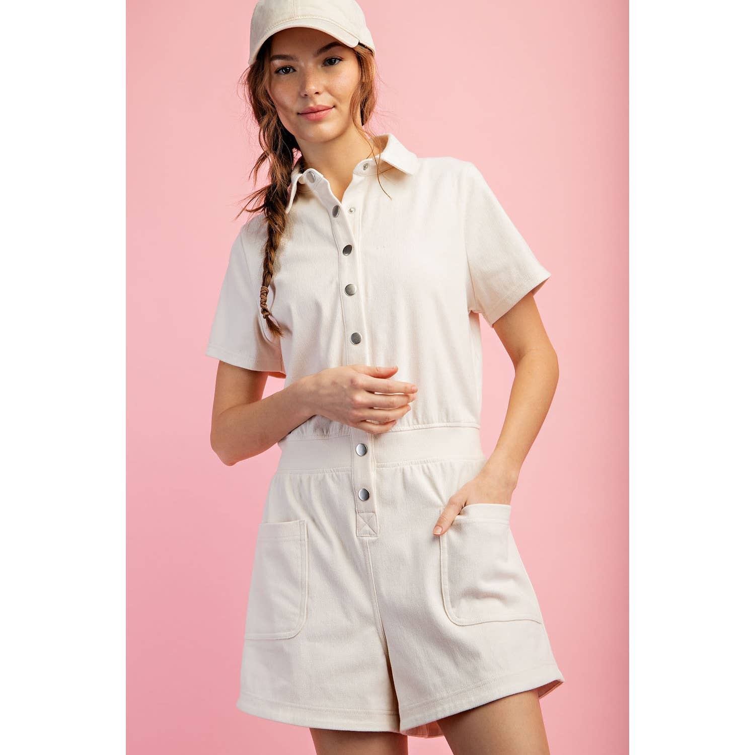 Rae Mode - Vendita all'ingrosso Tutina - Donna - TUTINA A MANICA CORTA IN TWILL DI COTONE ELASTICIZZATO12