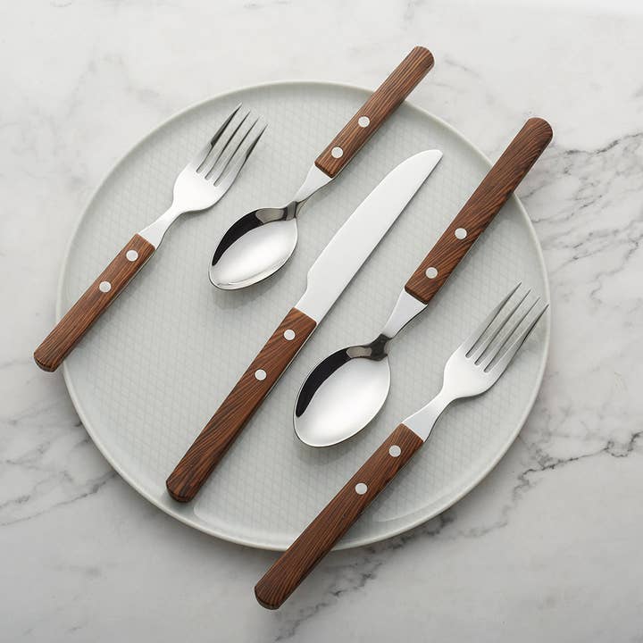 ANNOVA - Wholesale Flatware Set - ANNOVA Walnut Wood Silverware Set 20 Pieces Retro1