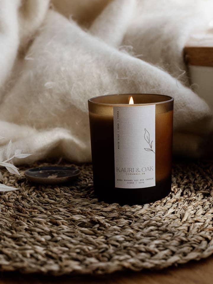Bergamot, Tonka & Tobacco Soy Wax Candle From Cornwall for wholesale by Kauri & Oak