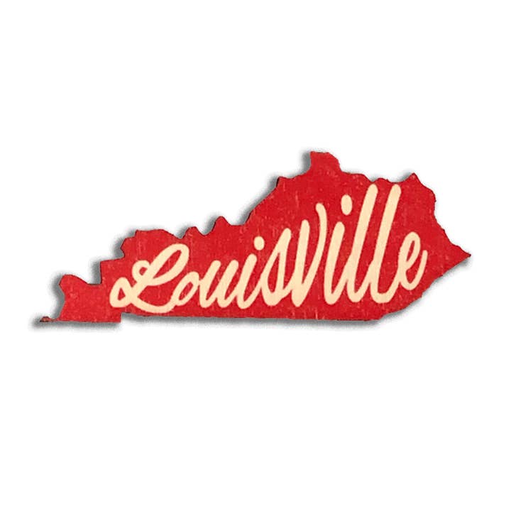 Aimant en bois rouge et blanc Louisville en forme de Kentucky pour la vente par Layne Wilson