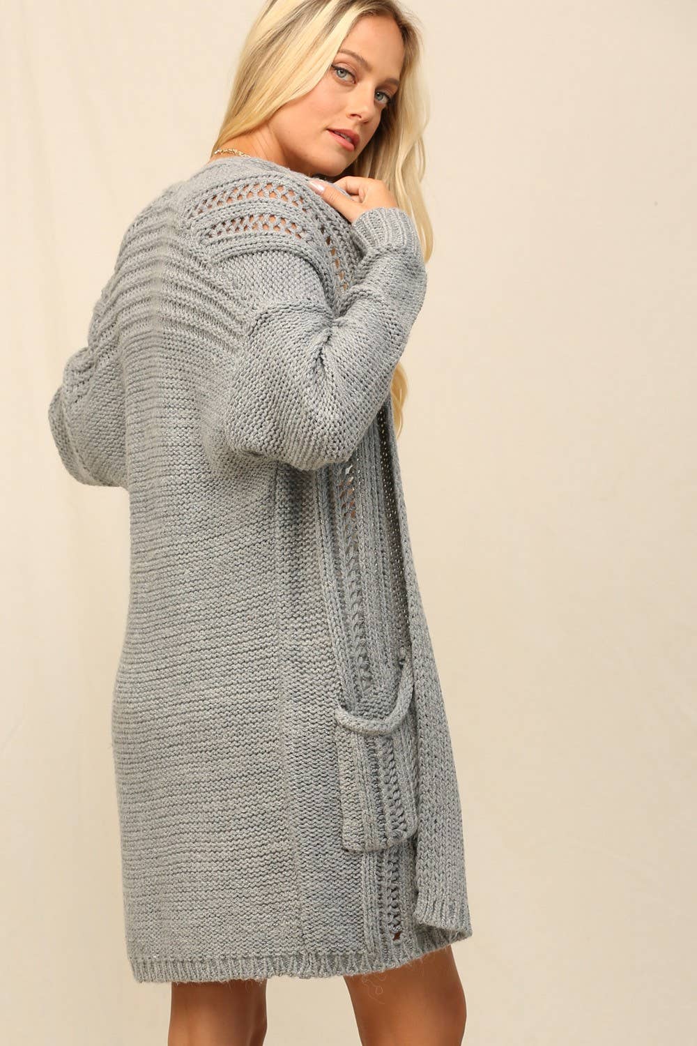 KyeMi - Vente Cardigan – femme - Long cardigan en maille douce avec poche latérale14