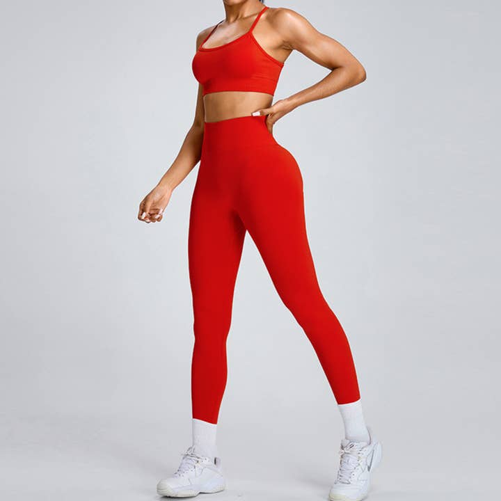 Damen-Set: U-Ausschnitt Kreuzrücken-BH & Hochtaillierte Leggings für den Großhandel von Sodalemon