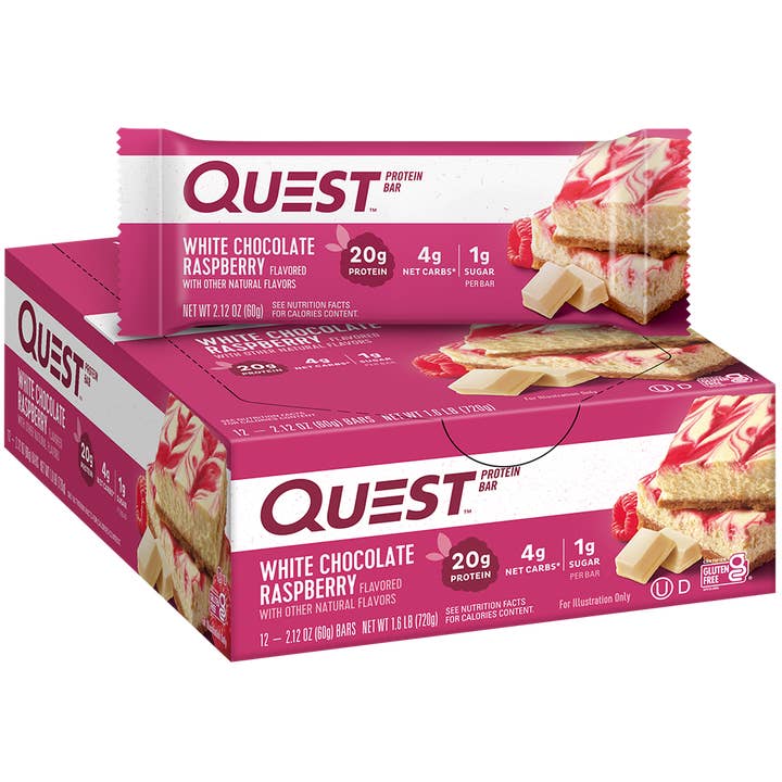 L&F Universal Goods - Wholesale Snack Bar - QUEST PROTEIN BARS 12/60G WHITE CHOCOLATE RASPBERRY