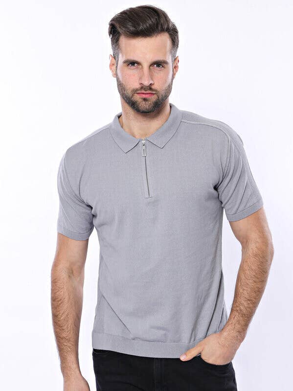 T-shirt en maille gris uni à col polo - Wessi pour la vente par Wessi