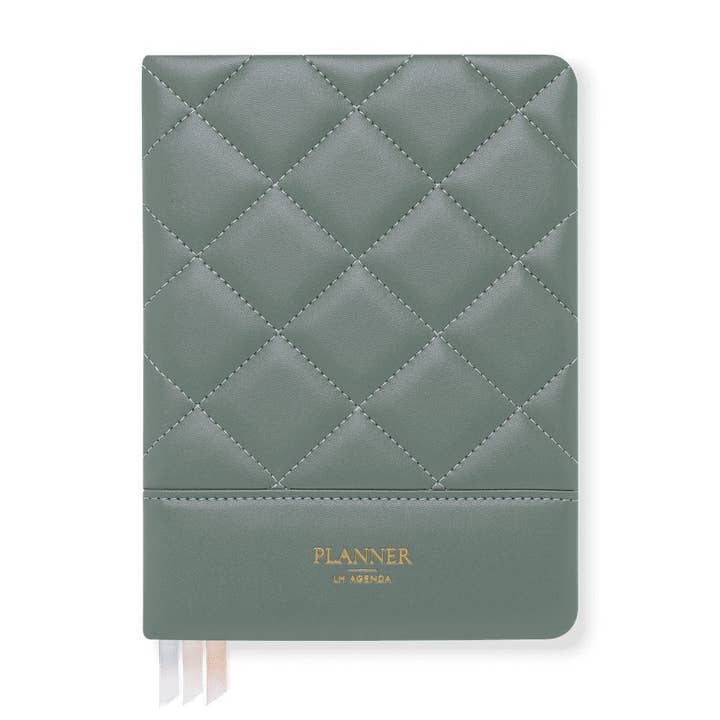 Agenda settimanale LH, misura media, color tè crepuscolo, trapuntata a rombi per la vendita all'ingrosso da parte di LH Agenda & Co.