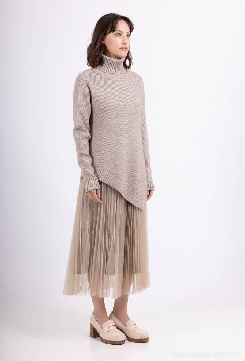 L'Emotion - Vente Ensemble haut et jupe - Femme - Ensemble Pull Col Roulé Asymétrique Coupe V & Robe8