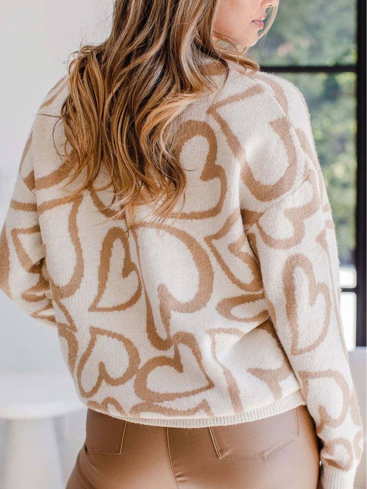 Cream multi Abstract heart sweater for wholesale on Faire