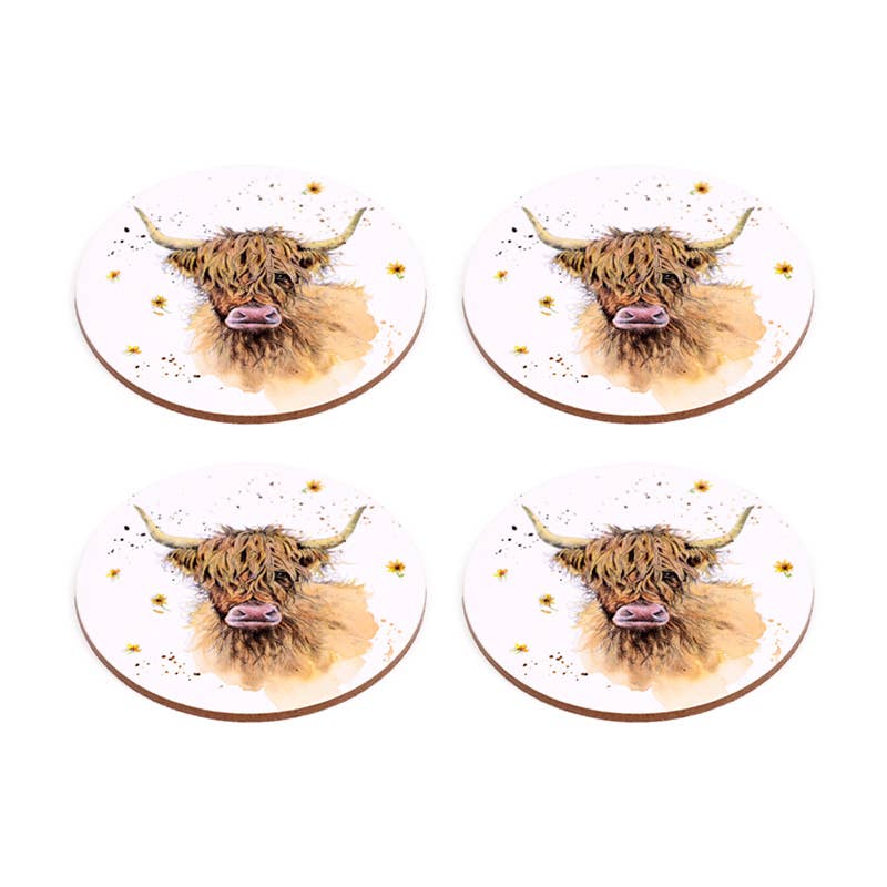 Puckator Ltd – wholesale Coasters – Jan Pashley Highland Coo Set of 4 Cork Coasters1
