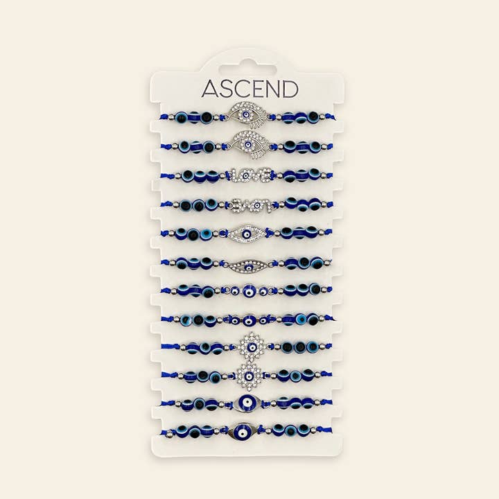 Pulsera protectora Evil Eye, paquete de 12 unidades, color plateado A para venta al por mayor de ASCEND