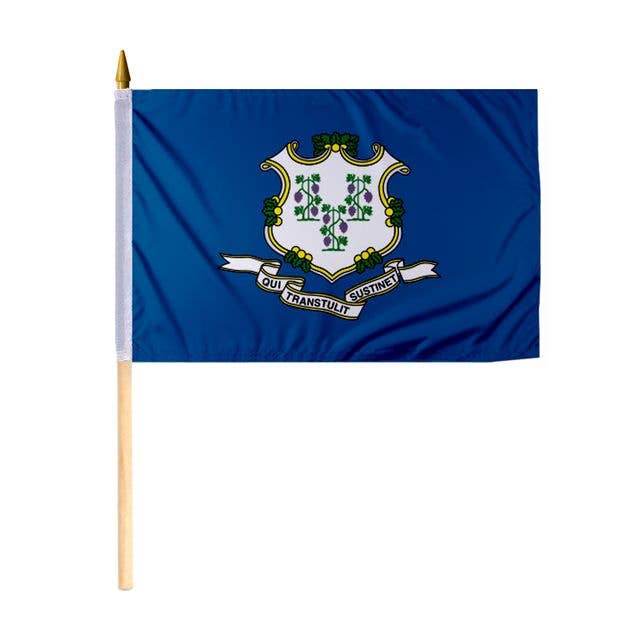 Drapeau à main AGAS Connecticut 12x18 pouces - Mât en bois de 24 pouces pour la vente par AGAS MFG INC