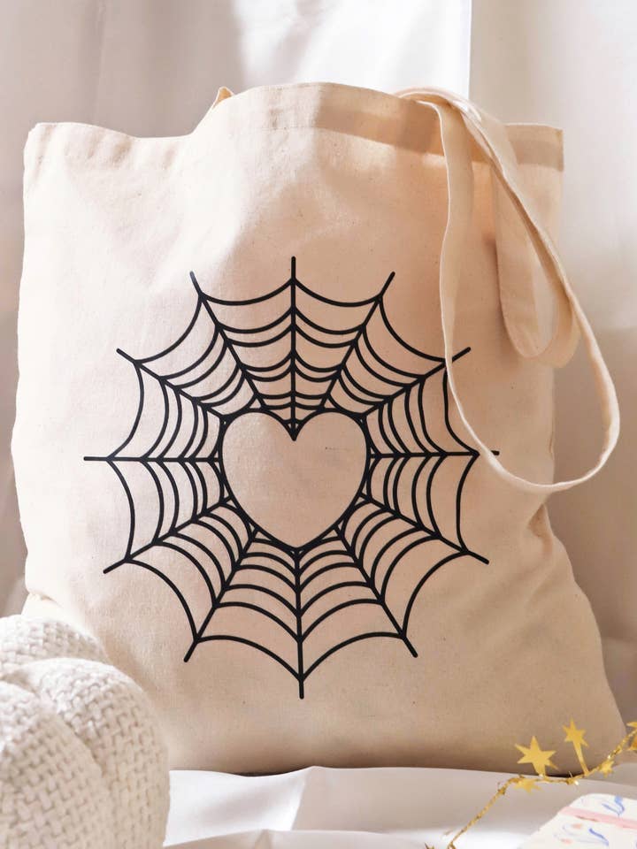 Spiderweb Heart | Natural Cotton Tote Bag for wholesale by Day Dreamer Studios