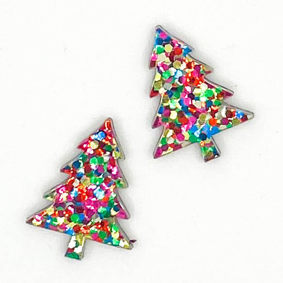 Orecchino a bottone con coriandoli a forma di albero di Natale per la vendita all'ingrosso da parte di Hazel & Ollie