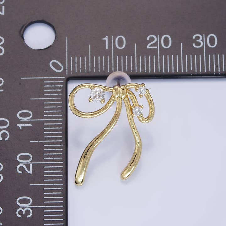Aim Eternal - Wholesale Stud/Post Earrings - 14K Gold Filled CZ Coquette Ribbon Tied Bow Stud Earrings |