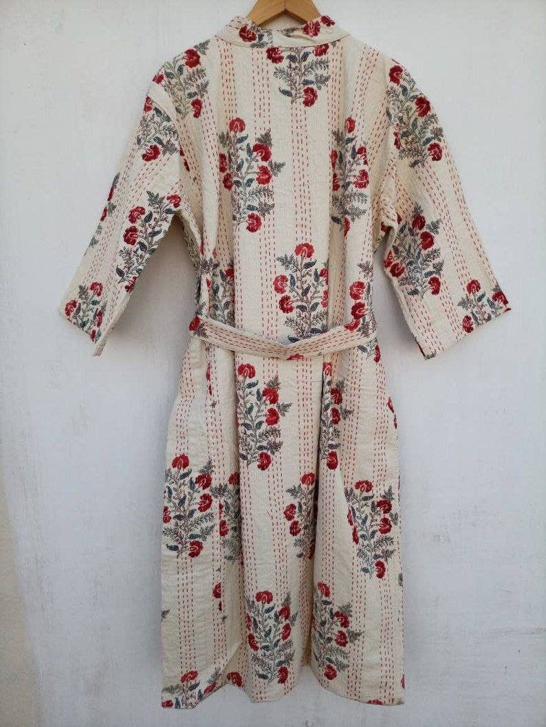 bhavnas boutique – Großhandel Bademantel – Damen – Indische handgefertigte Robe mit Kantha-Stitch aus 100% Baumwolle mit Moguldruck3