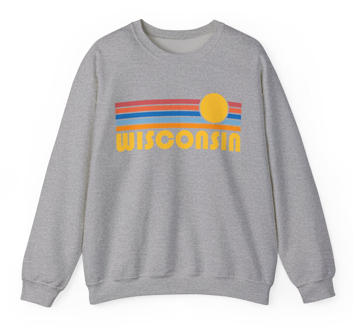Hey Mountains - Wholesale Graphic Sweatshirt - Unisex - Wisconsin Sweatshirt, Retro Sunrise Unisex Wisconsin Sweater1