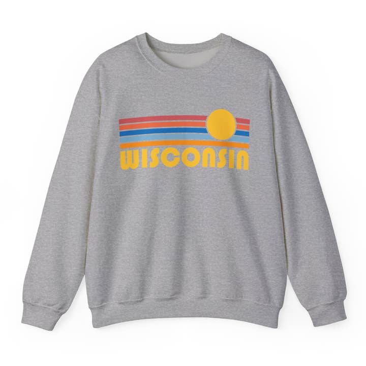 Hey Mountains - Wholesale Graphic Sweatshirt - Unisex - Wisconsin Sweatshirt, Retro Sunrise Unisex Wisconsin Sweater1