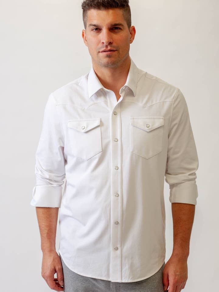 Buki's Cinqo Western Long Sleeve Tech Shirt - White for wholesale by Buki
