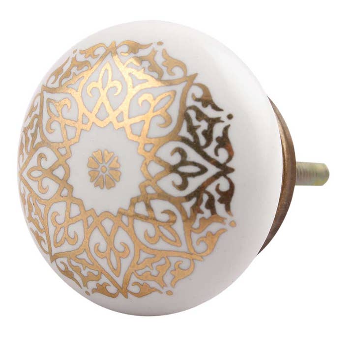 1 Piece Ceramic Handcrafted Gold Door Drawer Knobs Pulls for wholesale by Daana Paani LLC