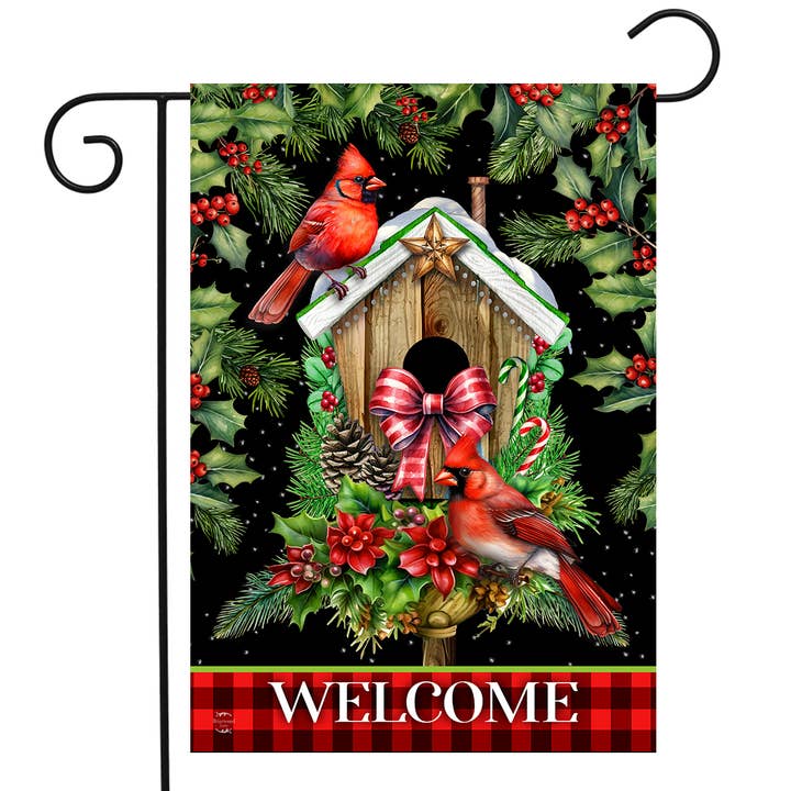 Holiday Birdhouse Garden Flag for wholesale by Briarwood Lane