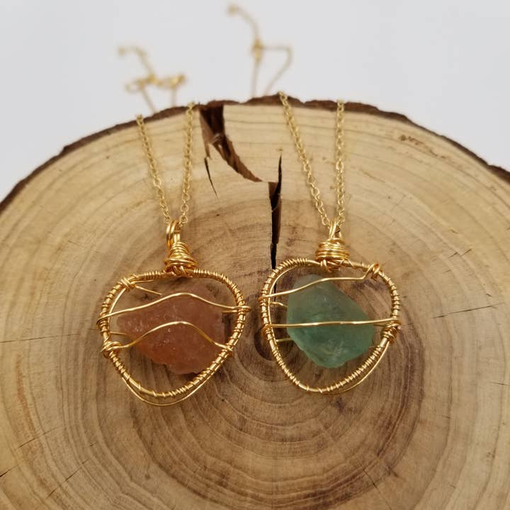 Handmade Wound Natural Crystal Heart Valentine Necklace for wholesale by CHAKRA JEWELRY