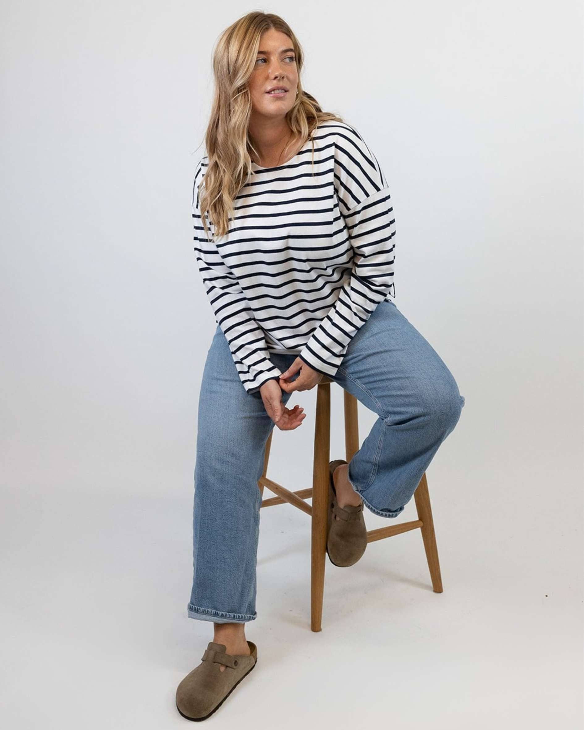 Ivy – wholesale T-shirt – women's – Sam Midweight Organic Cotton Navy Breton T-Shirt11