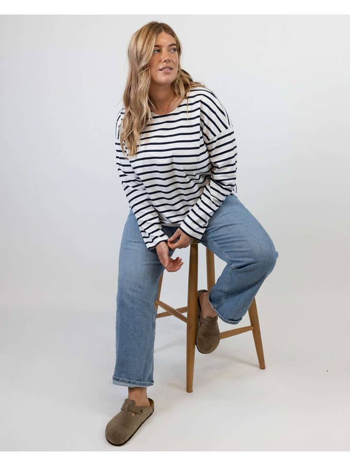 Ivy – wholesale T-shirt – women's – Sam Midweight Organic Cotton Navy Breton T-Shirt11