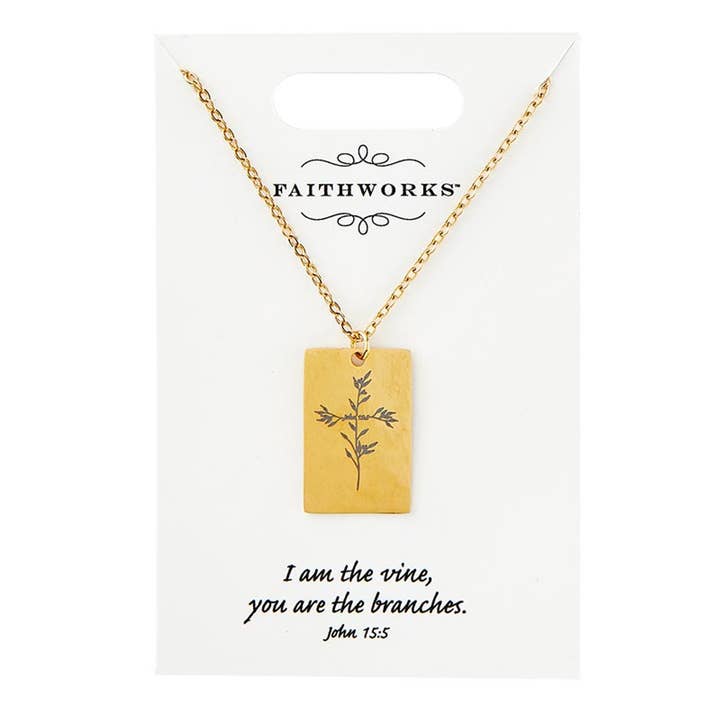 Faithworks by Creative Brands - Wholesale Pendant/Charm Necklace - Square Pendant Necklace - Jesus is the Vine - Gold