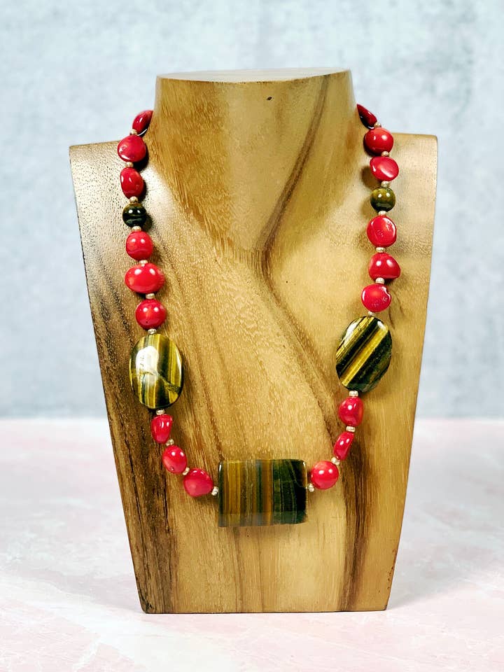 Red Coral and Tiger Eye Necklace for wholesale by Scarlette Dove