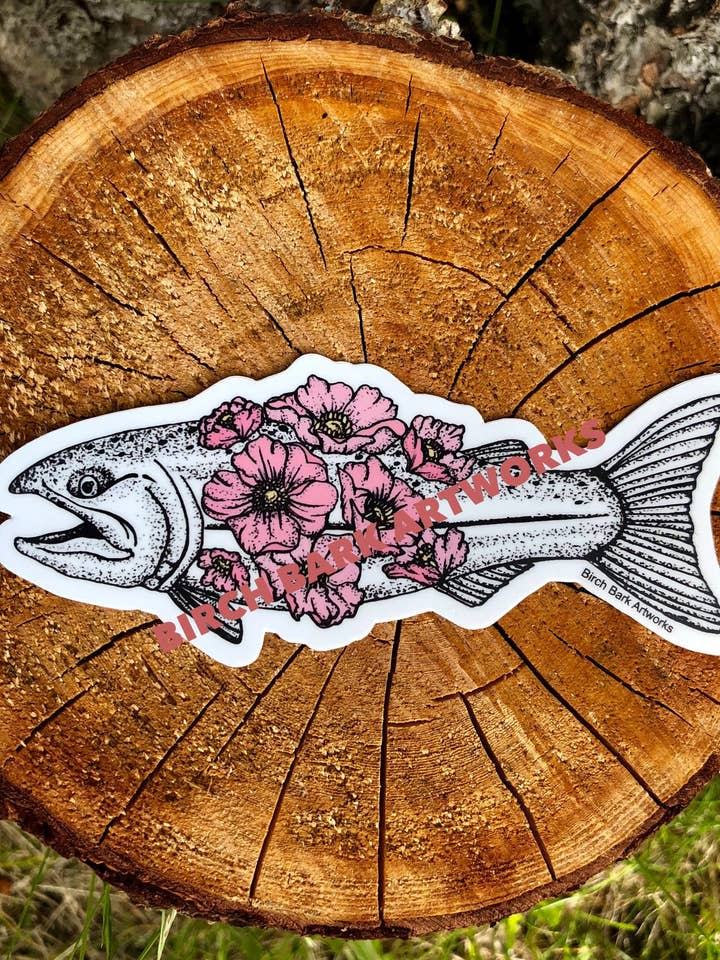 Flower Salmon Sticker for wholesale by Birch Bark Artworks
