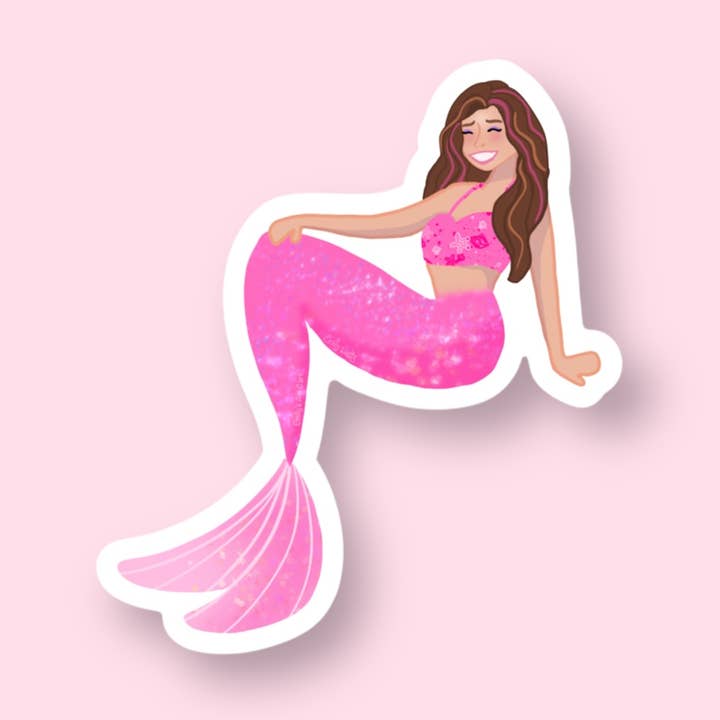 Pink Mermaid Vinyl Sticker for wholesale by Emily's Art Cart