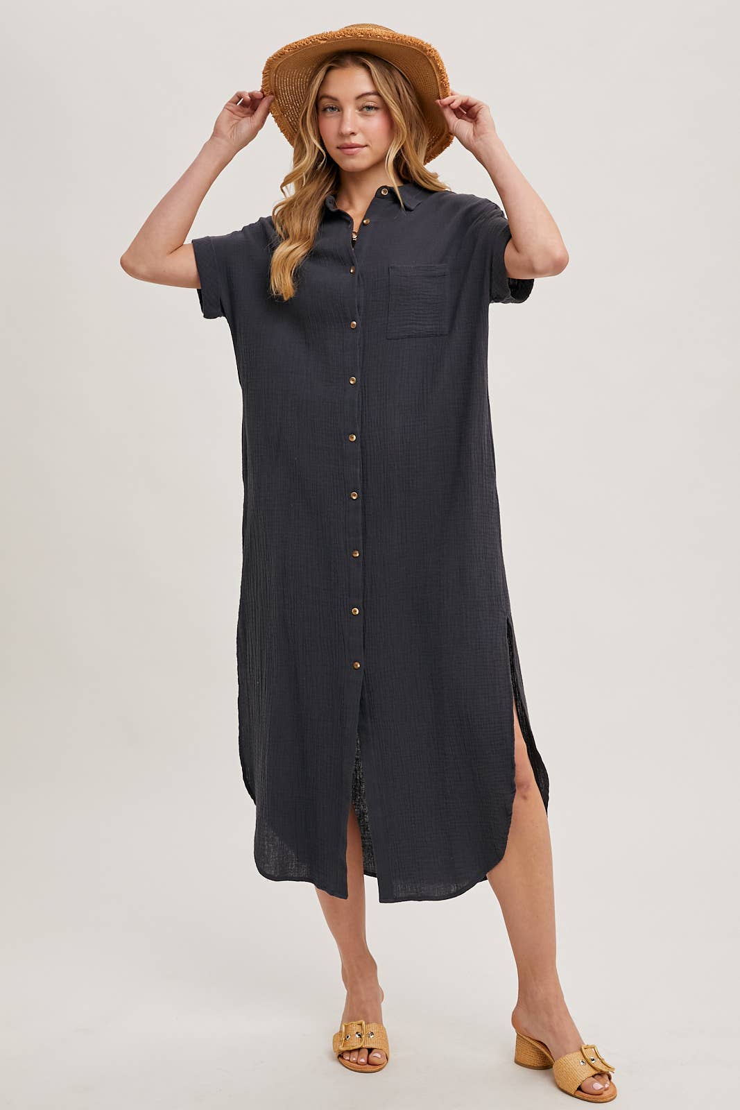 Bluivy - Wholesale Dress - Women's - BUTTON UP MAXI SHIRT DRESS WITH POCKET2