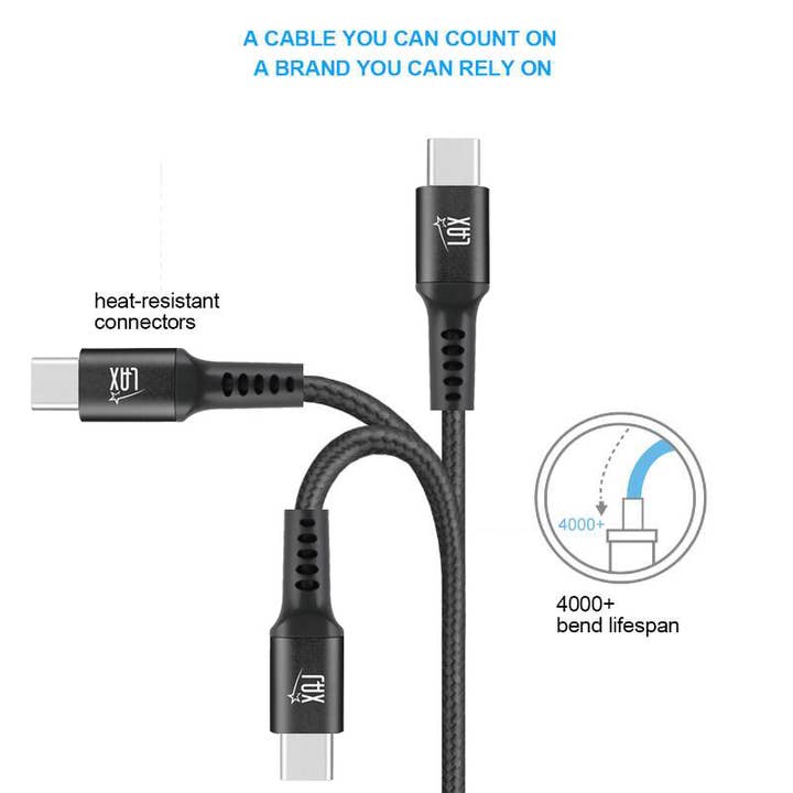 LAX Gadgets - Wholesale Charging Cable - Fast Charging USB-C to USB-C Braided Cables—Retail pack8