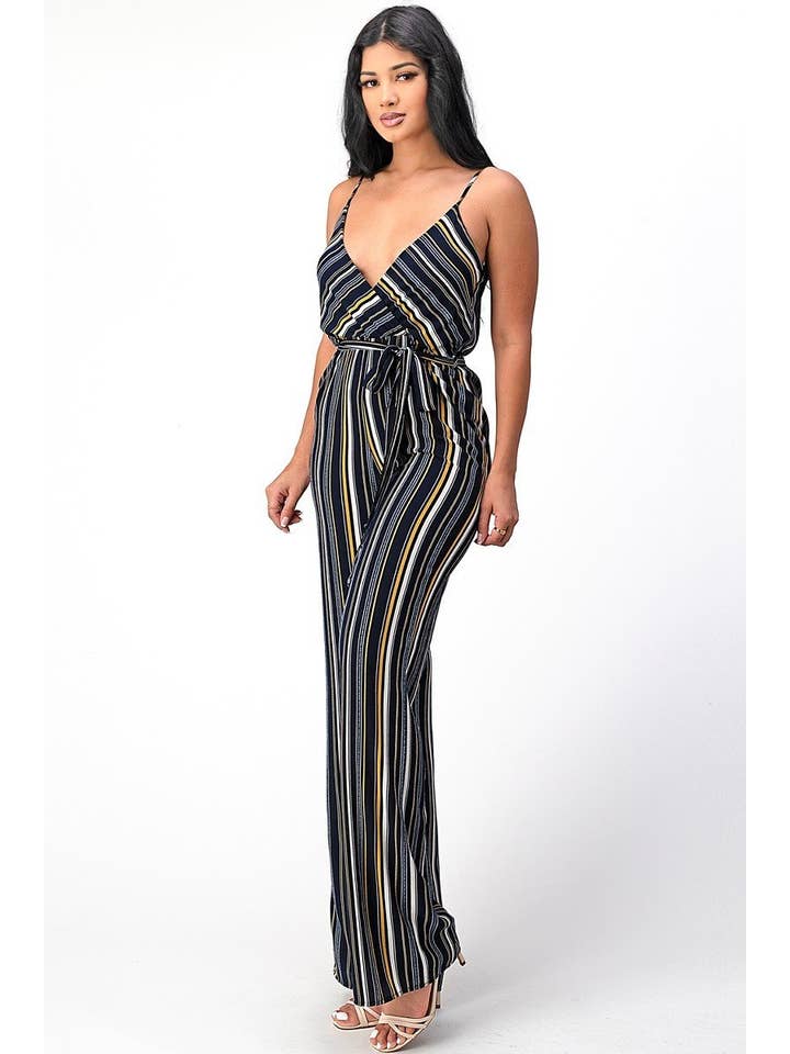 Navy Mustard Striped jumpsuit in a relaxed fit 170017J60 for wholesale on Faire1