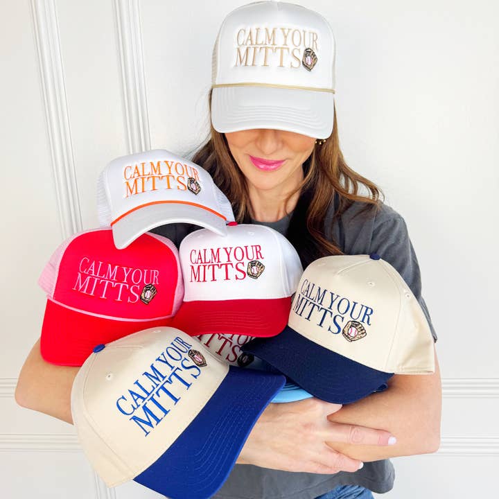 Baseball Calm Your Mitts Trucker Hat for wholesale by Poppy & Pine