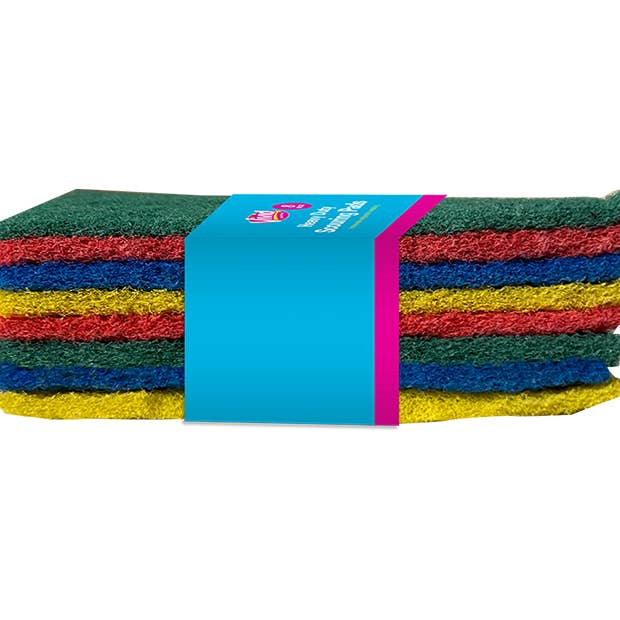 LMT-UK – wholesale Cleaning sponge – Heavy Duty Coloured Scouring Pads - 8 Pack - 5056170353557