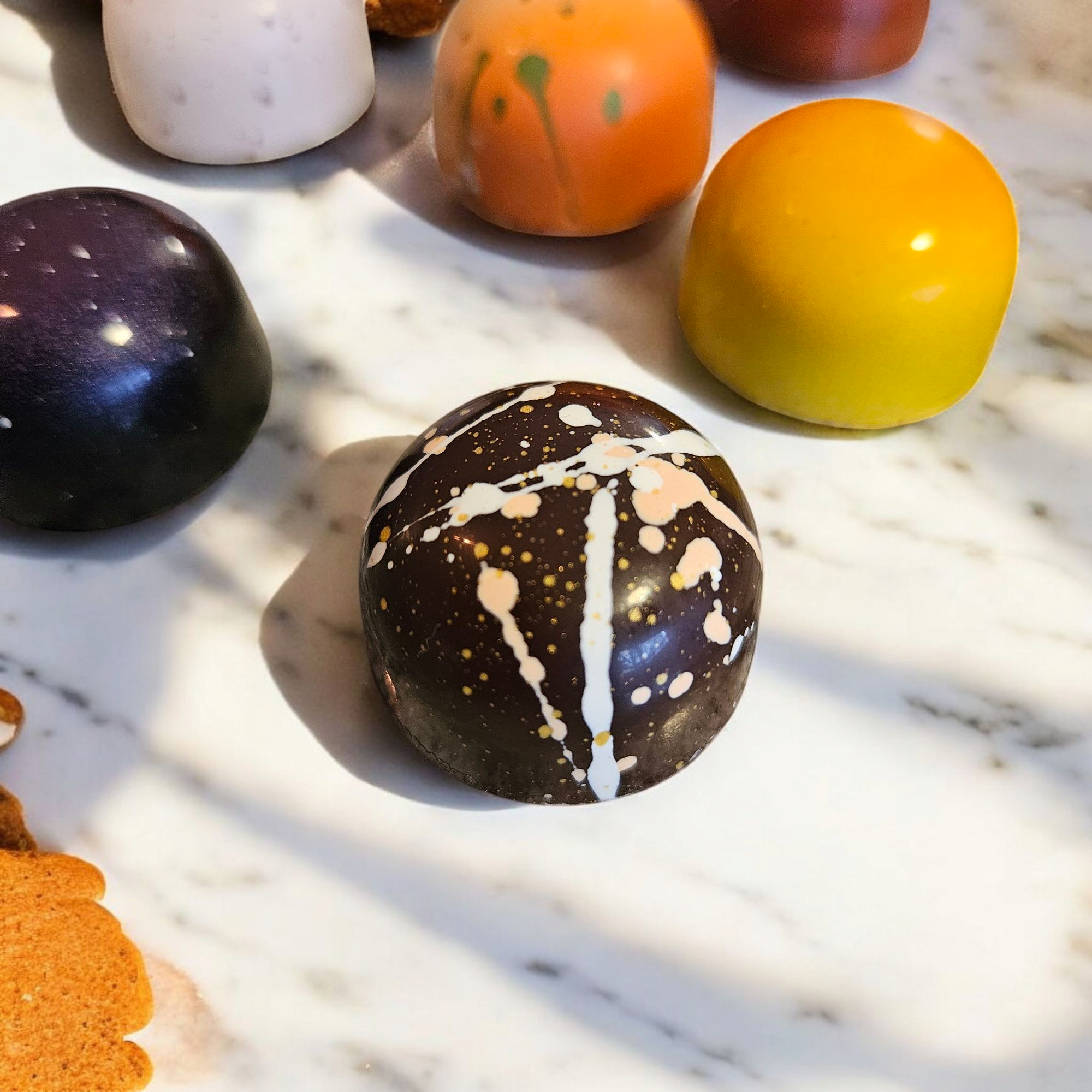 J. Patrice Chocolate Studio - Wholesale Chocolate - Biscotti BonBon Dark Chocolate - Bulk BonBons 12 piece Tray 1