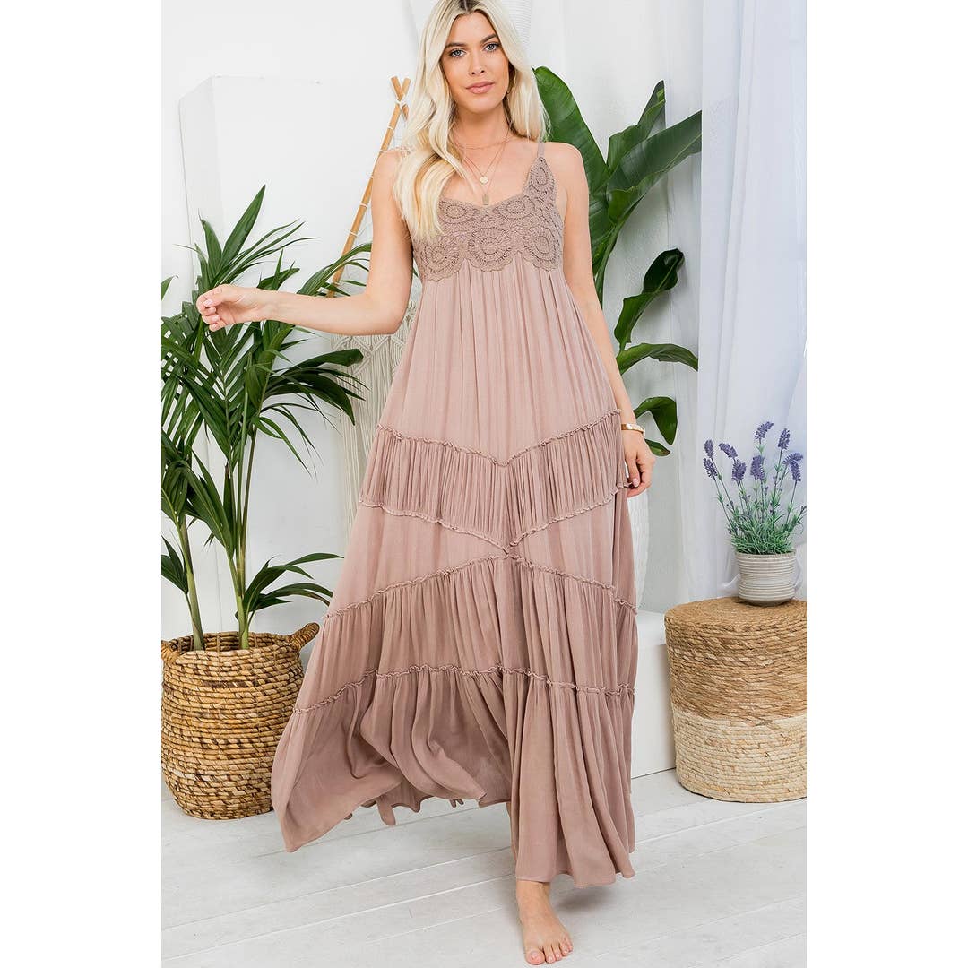 CROCHET LACE TIEREN HEMLINE MAXI DRESS for wholesale by Sweet Lovely by Jen