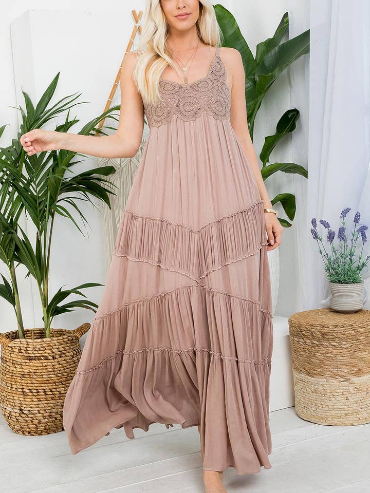 CROCHET LACE TIEREN HEMLINE MAXI DRESS for wholesale by Sweet Lovely by Jen